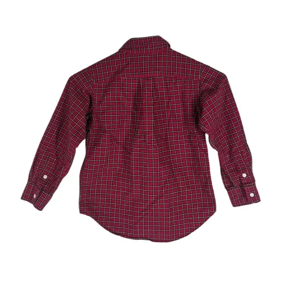 Polo Ralph Lauren Boys Size 5 Red Black Tartan Plaid Button Down Shirt Cotton
